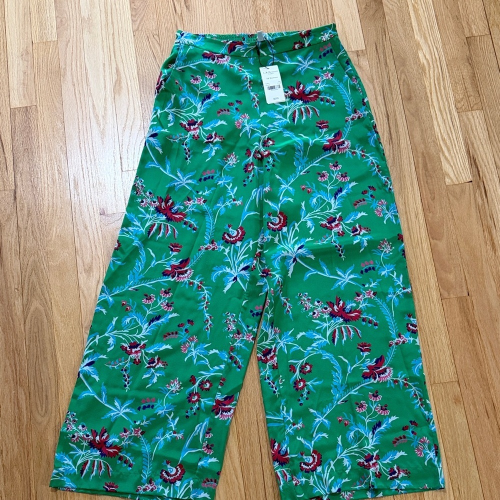 NWT L.K. Bennett Montana Green Floral Silk Pants Sz 6